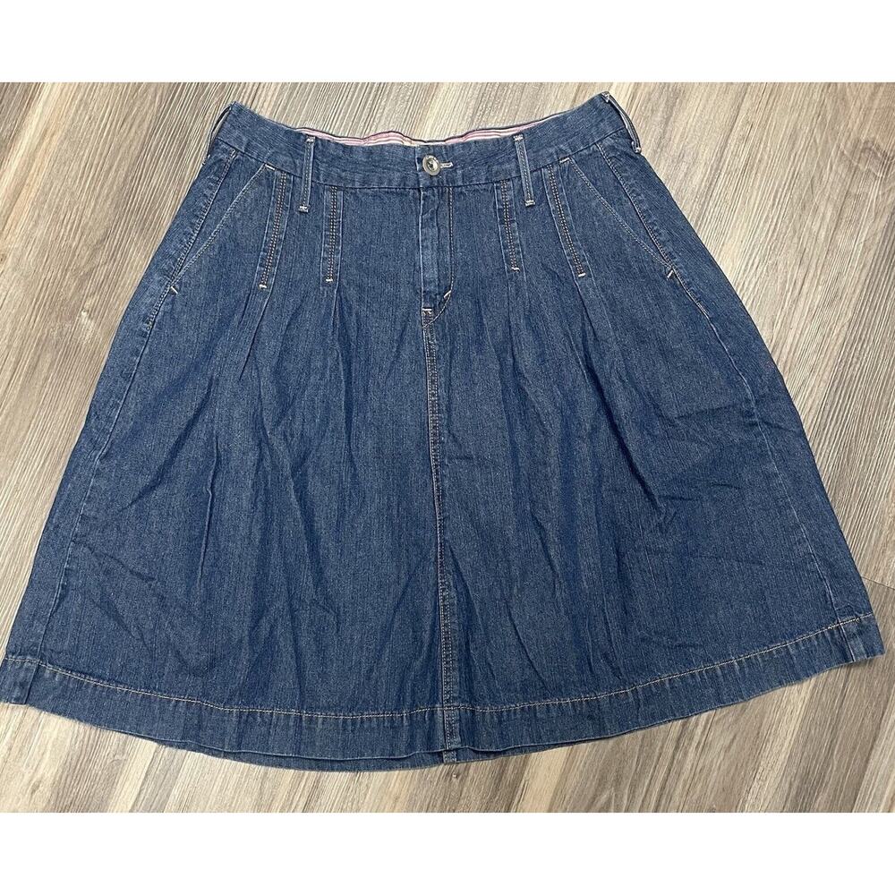 Vintage Levis Pleated Denim‎ Skirt Size 8 Pockets Loose